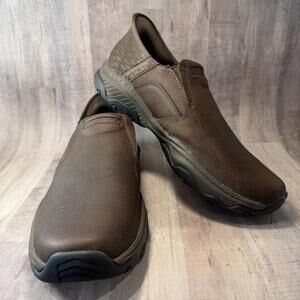 Skechers Slip-Ins Men's 9 Brown Leather Goodyear 204847 EUC